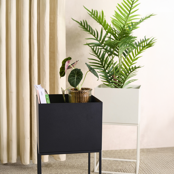 Lisomme Xam staande metalen plantenbak zwart - 28 x 55 cm