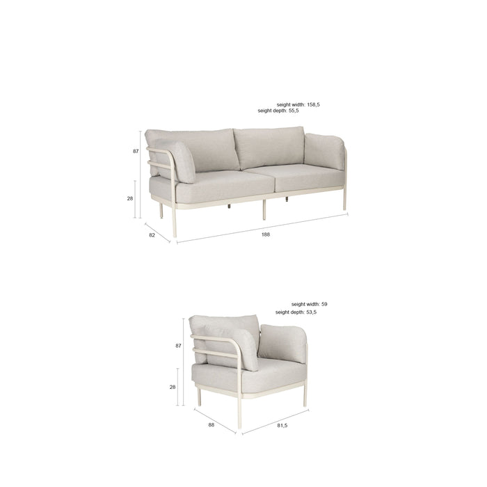 Zuiver Vista Tuin Loungeset bank + 2 fauteuils - Beige
