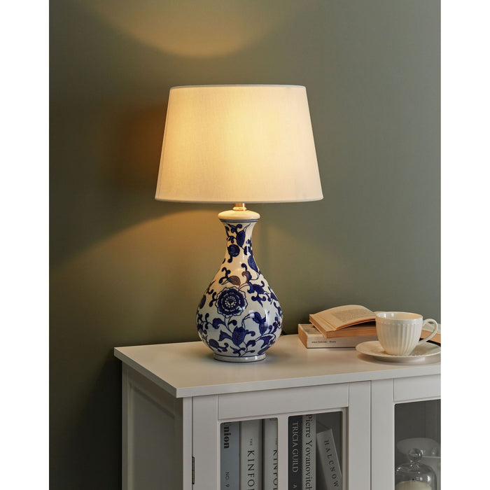 Beliani - CARMEN - Tafellamp - Wit|Blauw - Porselein|Linnen