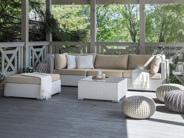 Beliani - SANO II - Loungeset - Wit|Beige - Rechtszijdig - Kunstrotan