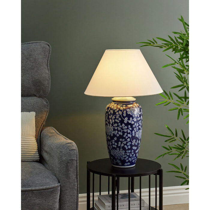 Beliani - ANGELES - Tafellamp - Wit|Blauw - Porselein|Linnen