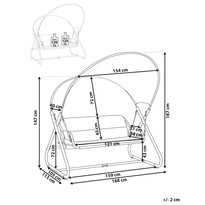Beliani - SOLAGNA - Schommelbank 3-zits - Donkergrijs - Staal