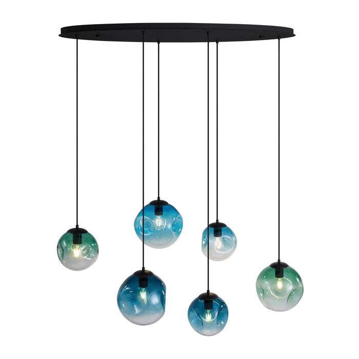 QAZQA Art deco hanglamp zwart met ovale plafondplaat en groen en