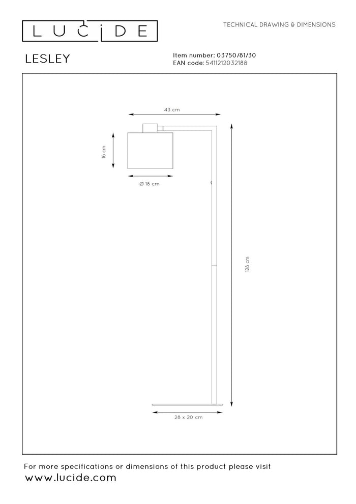 Lucide LESLEY Vloerlamp - Zwart