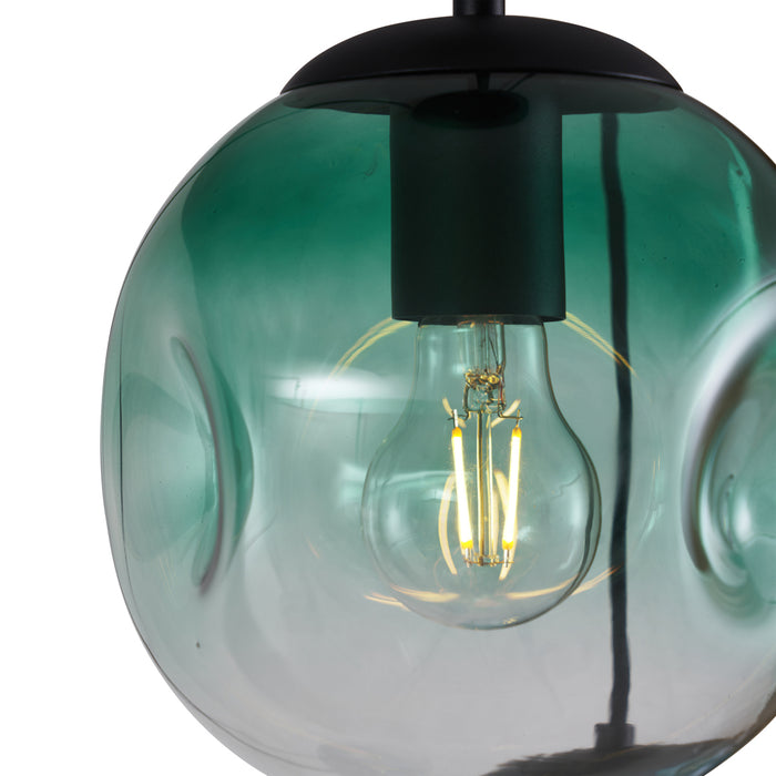 QAZQA Art deco hanglamp zwart met ovale plafondplaat en groen en