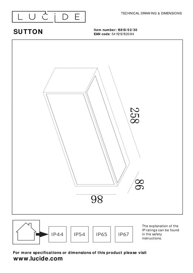 Lucide SUTTON Wandlamp - Zwart