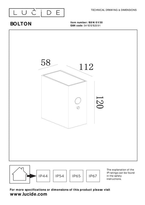 Lucide BOLTON Wandlamp - Zwart