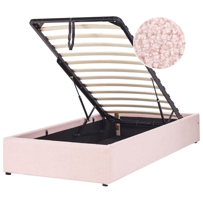 Beliani - DINAN - Eenpersoonsbed - Pastelroze - 90 x 200 cm - Bouclé