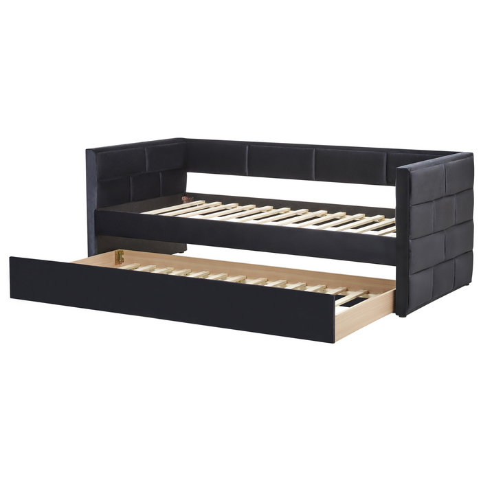 Beliani - CHAVONNE - Slaapbank - Zwart - 90 x 200 cm - Fluweel