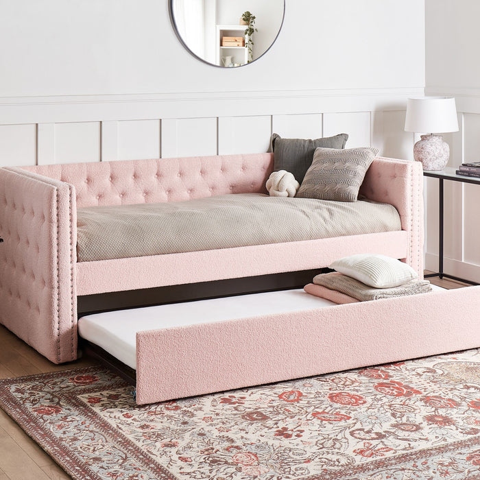 Beliani - GASSIN - Onderschuifbed - Pastelroze - 90 x 200 cm - Bouclé