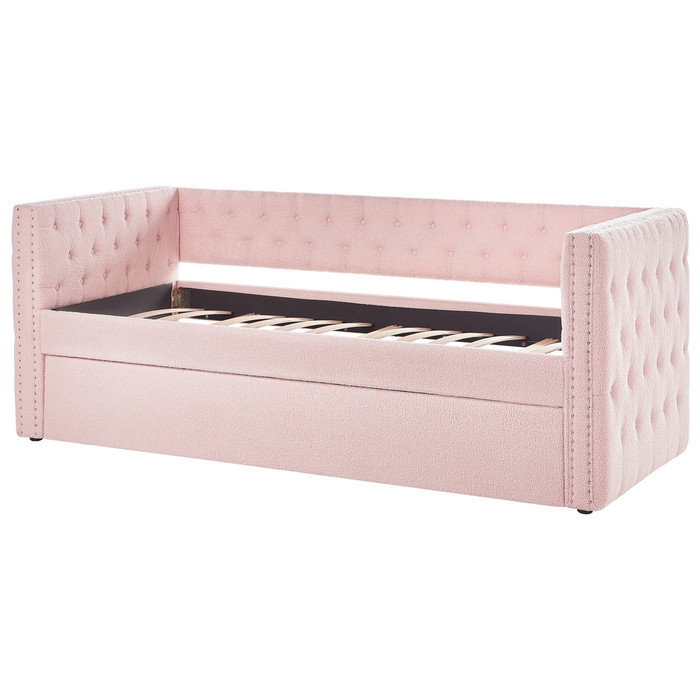 Beliani - GASSIN - Onderschuifbed - Pastelroze - 90 x 200 cm - Bouclé