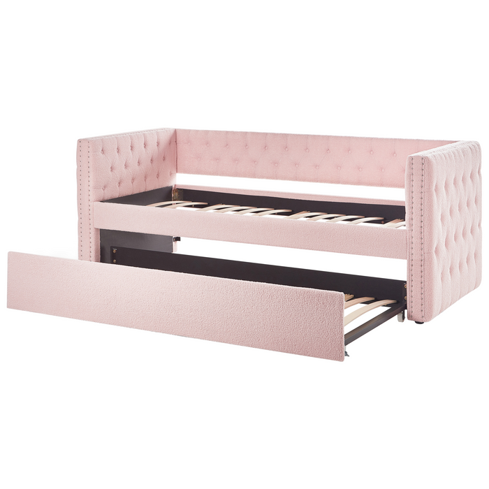 Beliani - GASSIN - Onderschuifbed - Pastelroze - 90 x 200 cm - Bouclé