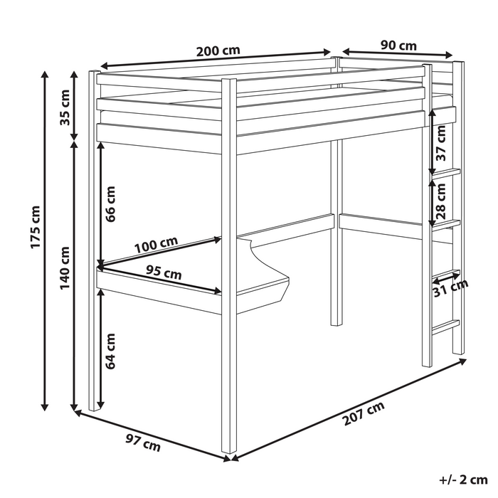 Beliani - LOURY - Kinderbed - Wit - 90 x 200 cm - Dennenhout