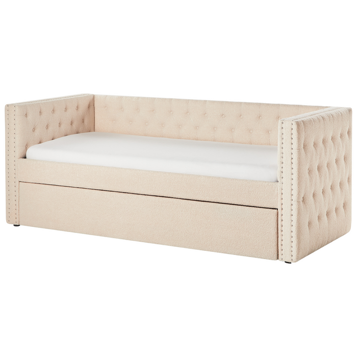 Beliani - GASSIN - Onderschuifbed - Lichtbeige - 90 x 200 cm - Bouclé