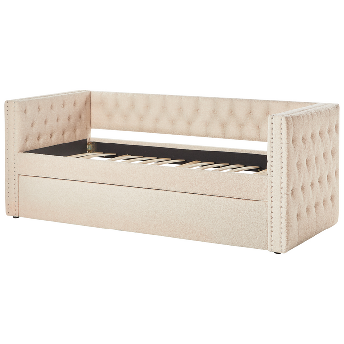 Beliani - GASSIN - Onderschuifbed - Lichtbeige - 90 x 200 cm - Bouclé