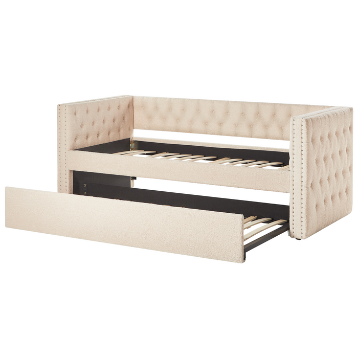 Beliani - GASSIN - Onderschuifbed - Lichtbeige - 90 x 200 cm - Bouclé