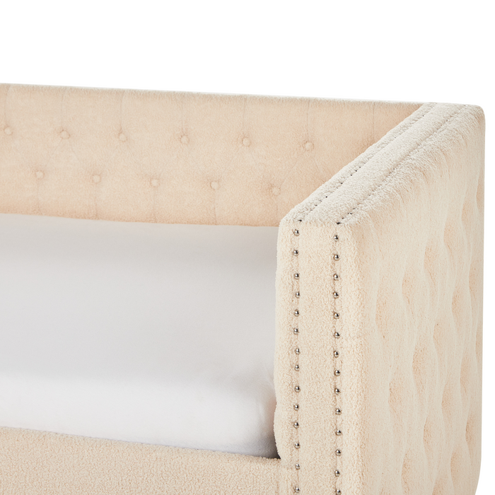 Beliani - GASSIN - Onderschuifbed - Lichtbeige - 90 x 200 cm - Bouclé