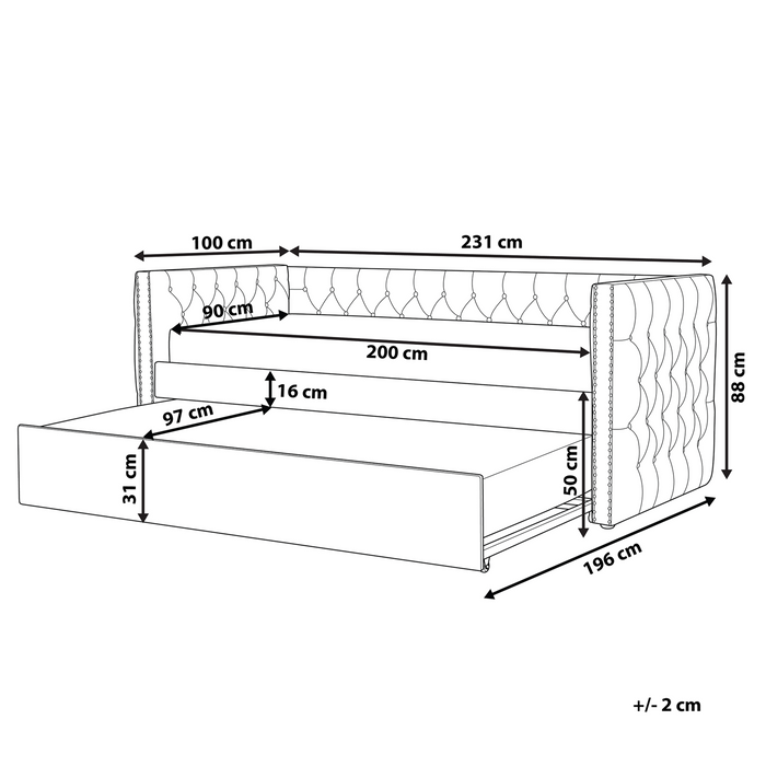 Beliani - GASSIN - Onderschuifbed - Off-white - 90 x 200 cm - Bouclé