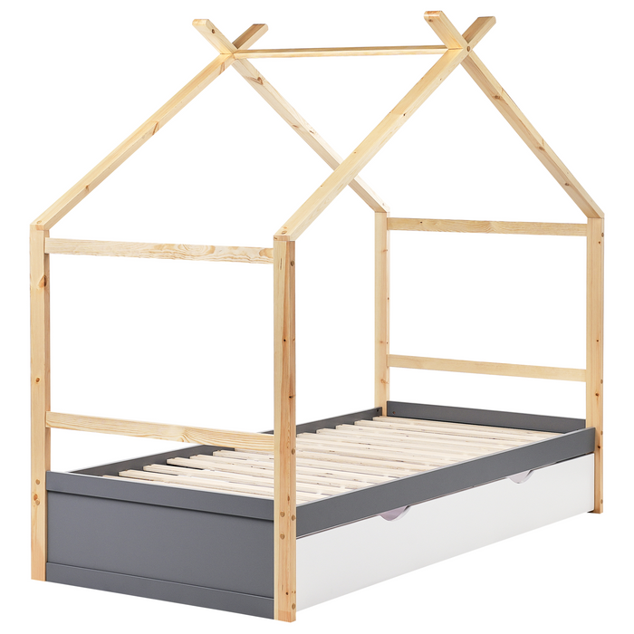 Beliani-ORGEVAL-Daybed voor kinderen-Grijs-90 x 200 cm-Grenenhout