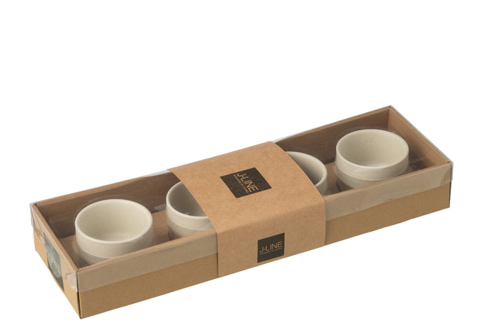 J-Line tapasplank 4 kommen + bambouschaal In Doos - keramiek|hout - wit|naturel