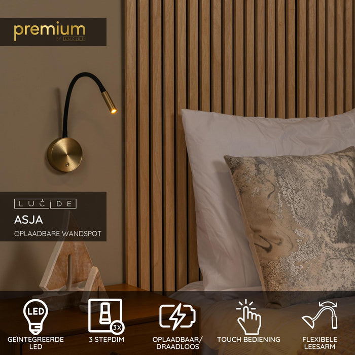 Lucide Premium ASJA Wandspot - Mat Goud | Messing