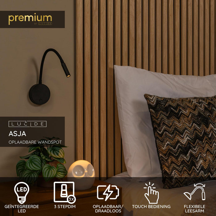Lucide Premium ASJA Wandspot - Zwart