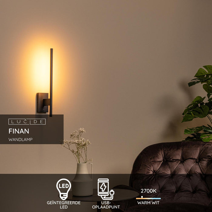 Lucide FINAN Wandlamp - Zwart
