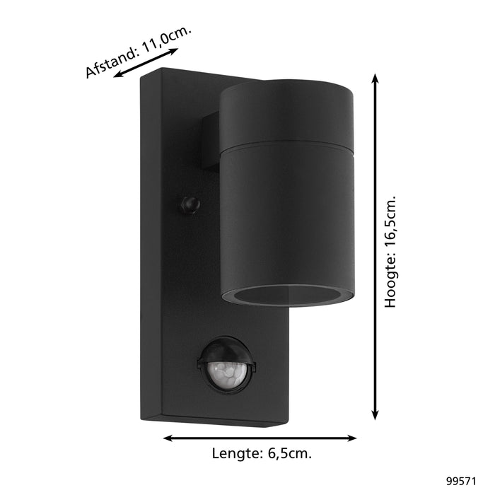 EGLO Riga 5 Wandlamp Buiten - Sensor - GU10 - 16,5 cm - Sensor - Zwart