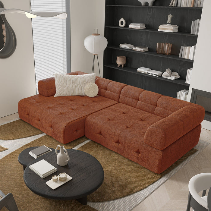 Sofa linkerhoek fluweel chenille terracotta 238cm