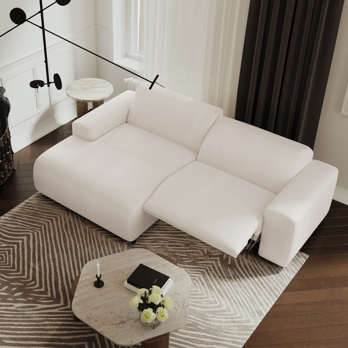 Beige corduroy linkerhoek elektrische relaxbank