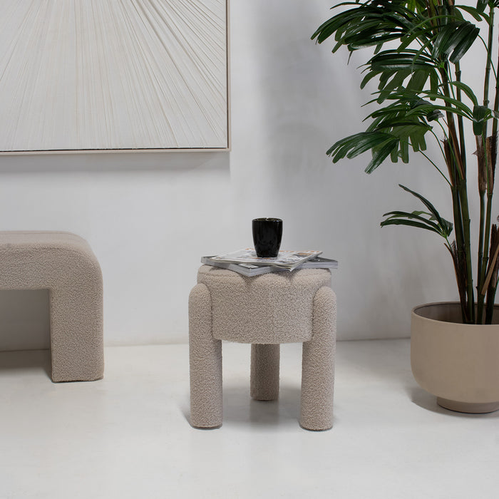 Giga Meubel - Poef Taupe Bouclé - 44x44x42cm - Yara