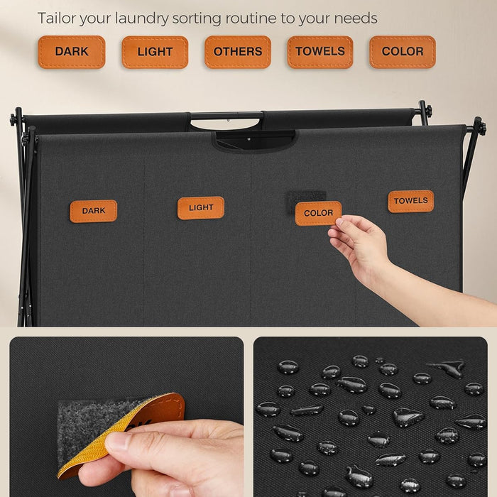 Wasmand - Wassorteerder - 4 vakken - 155 Liter - X-frame - Zwart