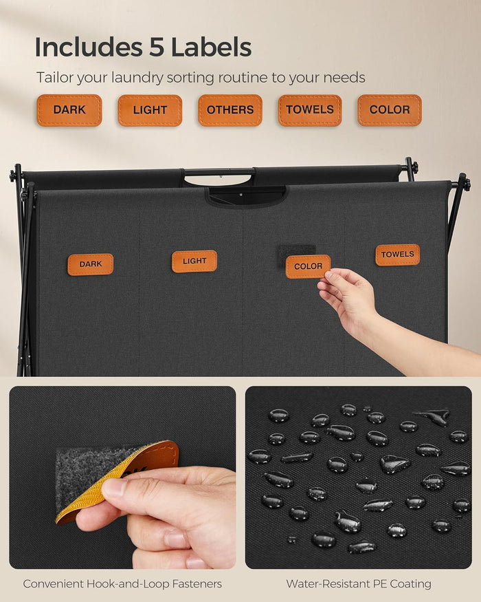 Wasmand - Wassorteerder - 4 vakken - 155 Liter - X-frame - Zwart