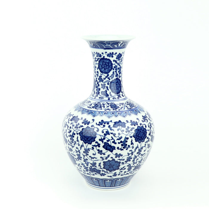 Fine Asianliving Chinese Vaas Porselein Lotus Blauw