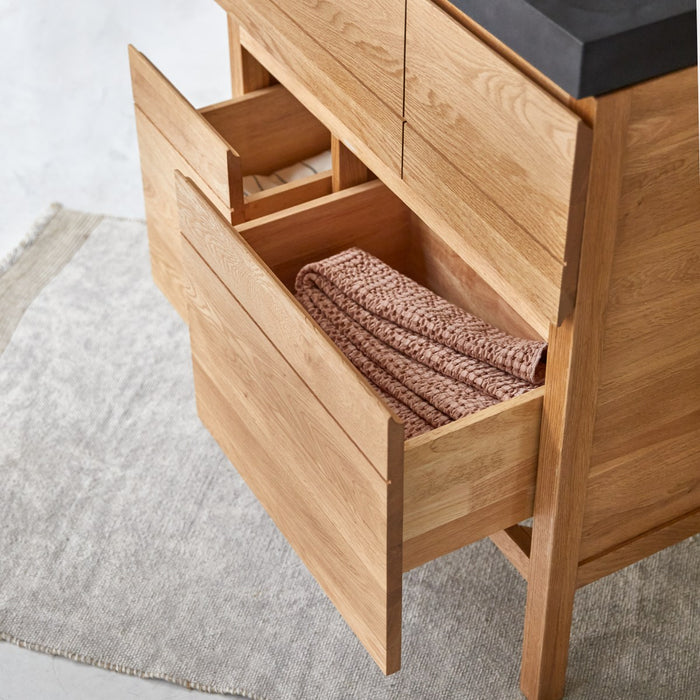 Tikamoon - Massief eikenhouten en lavastenen badkamermeubel 80 cm