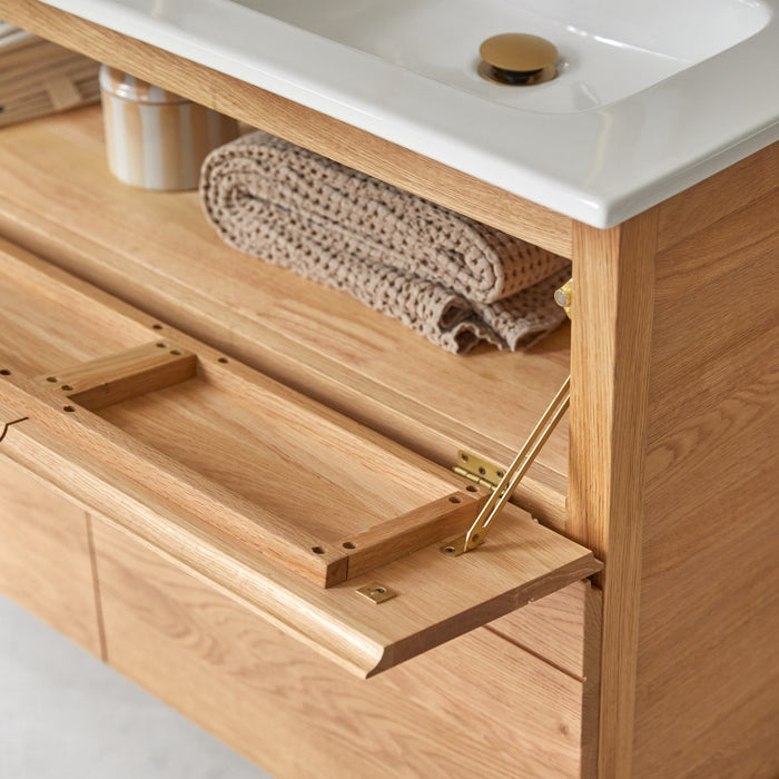 Tikamoon - Massief eikenhouten en keramisch badkamermeubel 120 cm