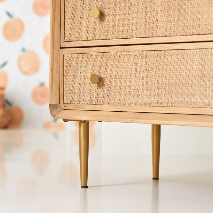 Tikamoon - Kindercommode van massief iepenhout en rotan vlechtwerk