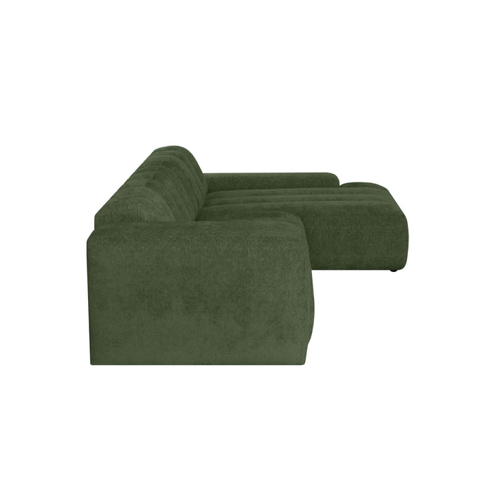 by fonQ Plume 4-zits Hoekbank met Chaise Longue Rechts - Chenille - Groen