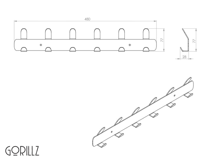 Gorillz Tiddly Kapstok - 12 Haken - Metaal - Zwart