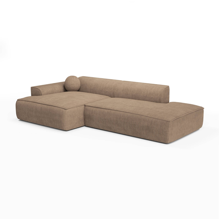 Sofa linkerhoek crème ribfluweel 300cm