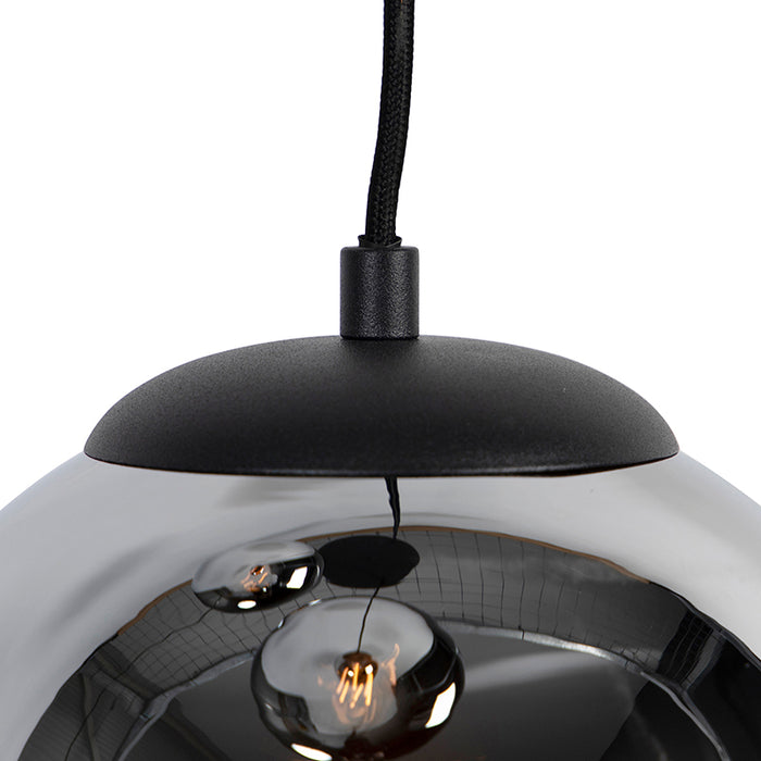 QAZQA Smart hanglamp zwart met smoke glas 3-lichts incl. Wifi ST64 -