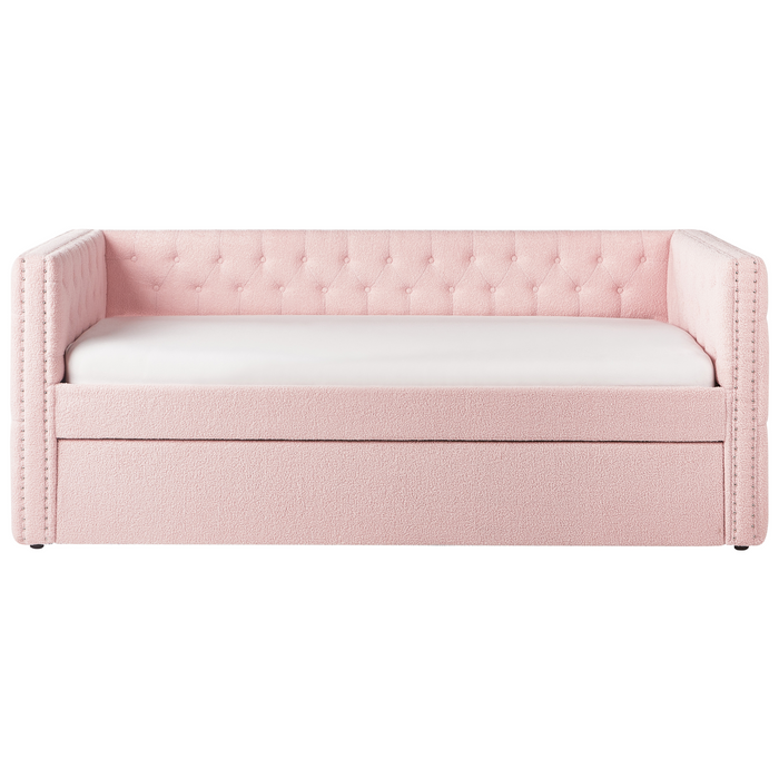 Beliani - GASSIN - Onderschuifbed - Pastelroze - 90 x 200 cm - Bouclé