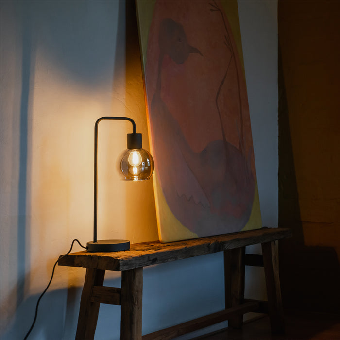 QAZQA Art Deco tafellamp zwart met smoke glas - Vidro