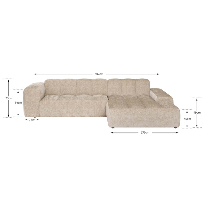 by fonQ Plume 3-zits Hoekbank met Chaise Longue XL Rechts - Chenille - Mocca