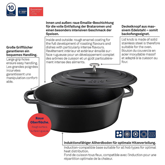 Braadpan Gietijzer Ovaal Zwart, 36 cm x 29 cm- Kela | Calido