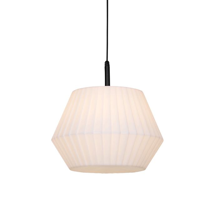 QAZQA Moderne buiten hanglamp zwart met witte kap 45,6 cm IP44 -