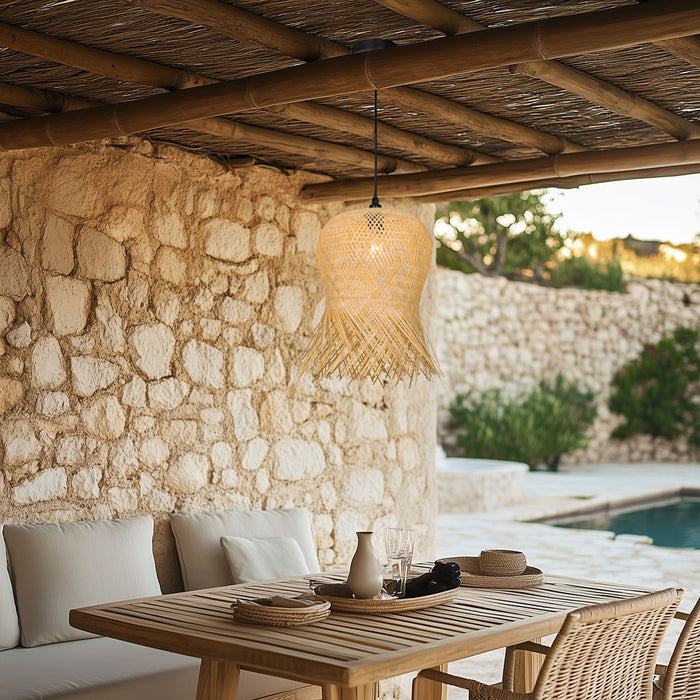 QAZQA Oosterse buiten hanglamp bamboe IP44 - Carlos