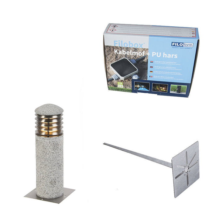 QAZQA Buitenlamp graniet met grondpin en kabelmof 40cm IP55 - Happy