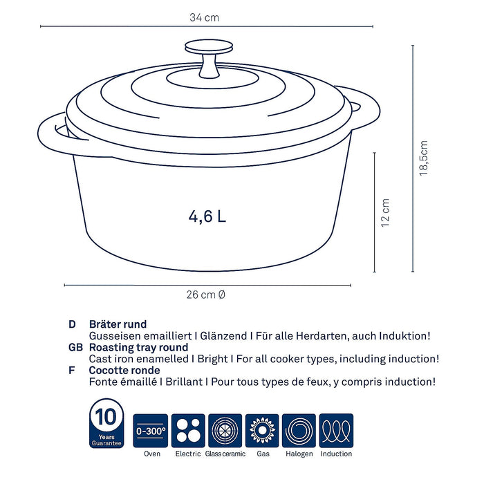 Braadpan, Gietijzer, Rond, Grijs, 26 cm - Kela | Calido