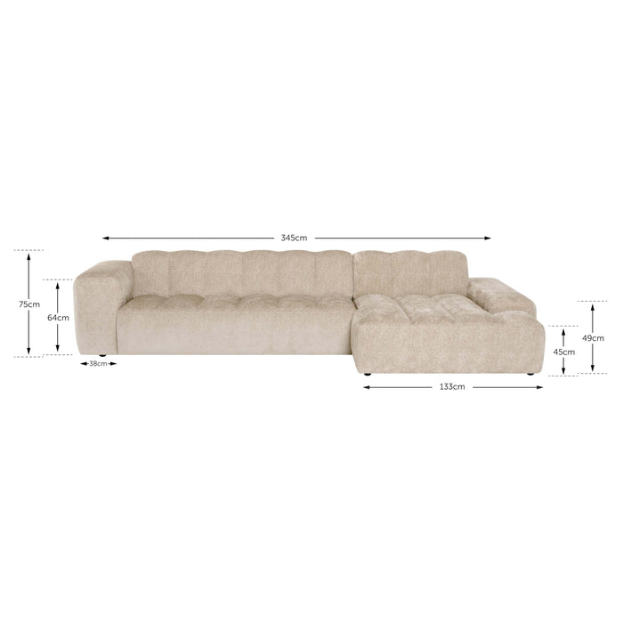 by fonQ Plume 4-zits Hoekbank met Chaise Longue Rechts - Chenille - Beige